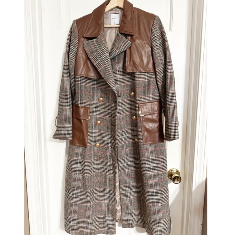 MOTF Long Check  Plaid Tweed Coat NWT Sz S